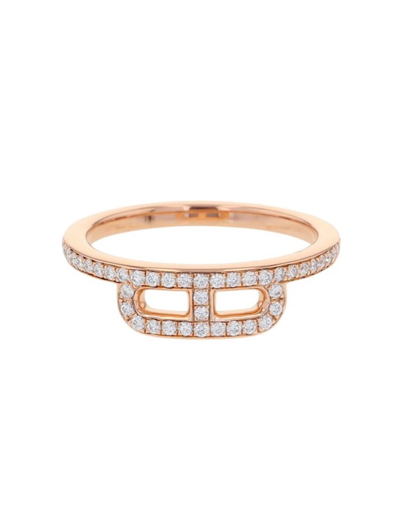 Pre-Owned Hermes Link d'Hermès Ring, 52 Diamonds (0.22ct total), 18K Pink Gold, Ring Size 50.