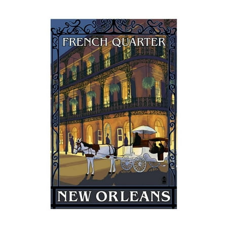 New Orleans, Louisiana - French Quarter at Night - Lantern Press Original Poster Print Wall Art By Lantern
