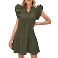 thumbnail image 3 of UVN Summer Dresses for Women Ruffle Short Sleeve V Neck Drawstring Dress Loose A Line Beach Sundress, 3 of 9