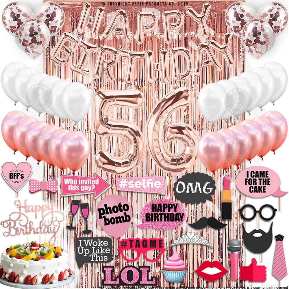 56th Birthday Decoration Rose Gold, 56 Party Supplies Decoration, 56th ...