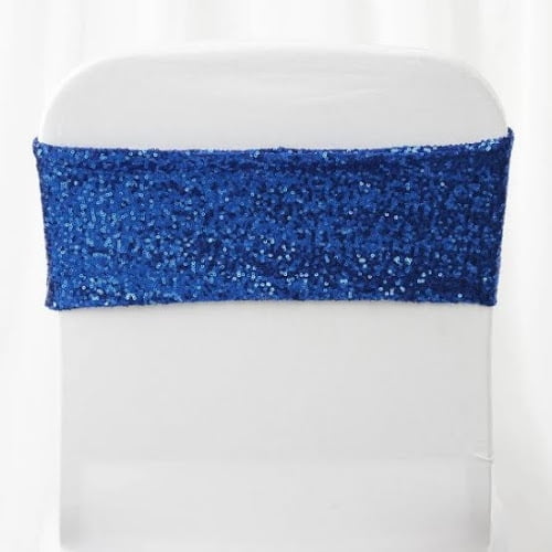 5 pack | 6"x15" Royal Blue Sequin Spandex Chair Sash - Walmart.com