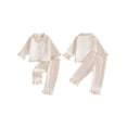 thumbnail image 2 of Cjfdfy Toddler Baby Girl Satin Pajamas Set Solid Color Ruffled Trim Button Down Long Sleeve Tops And Pants Little Baby Cute Soft Satin Loungewear 1-6Y, 2 of 9
