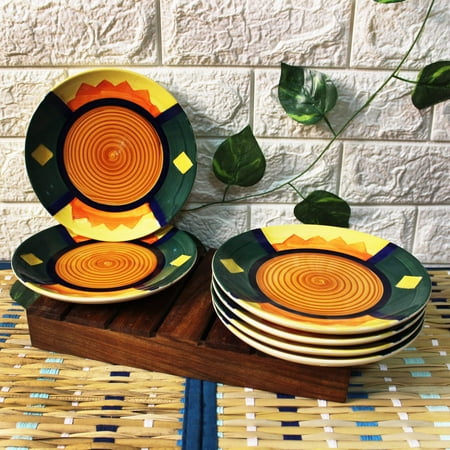 Boho Fiesta Hand Painted Ceramic Quarter Plates Set Of 6 | Small Side Plates For Dinner & Snacks - 7 Inch, 6 Pieces, Microwave Safe