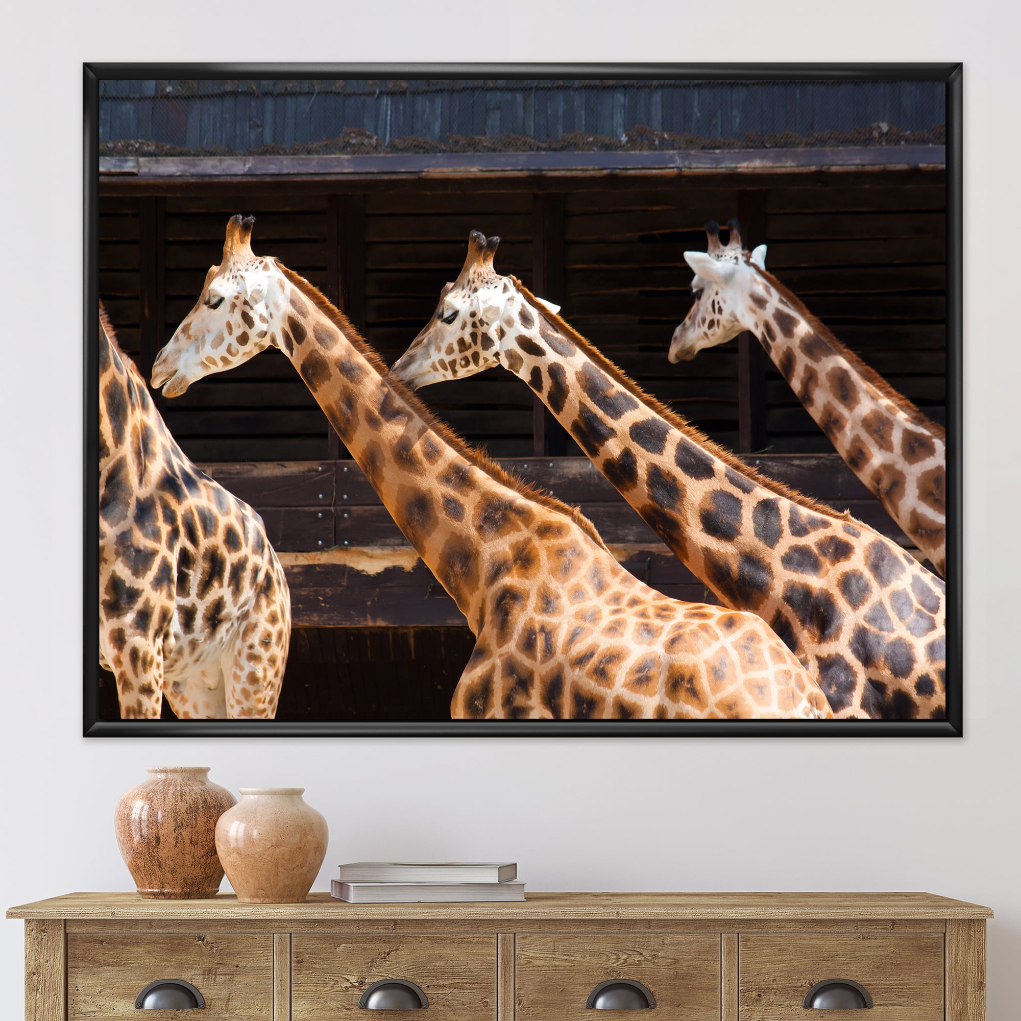 Designart 'Portrait Of Three Giraffes Running' Farmhouse Framed Canvas Wall Art Print