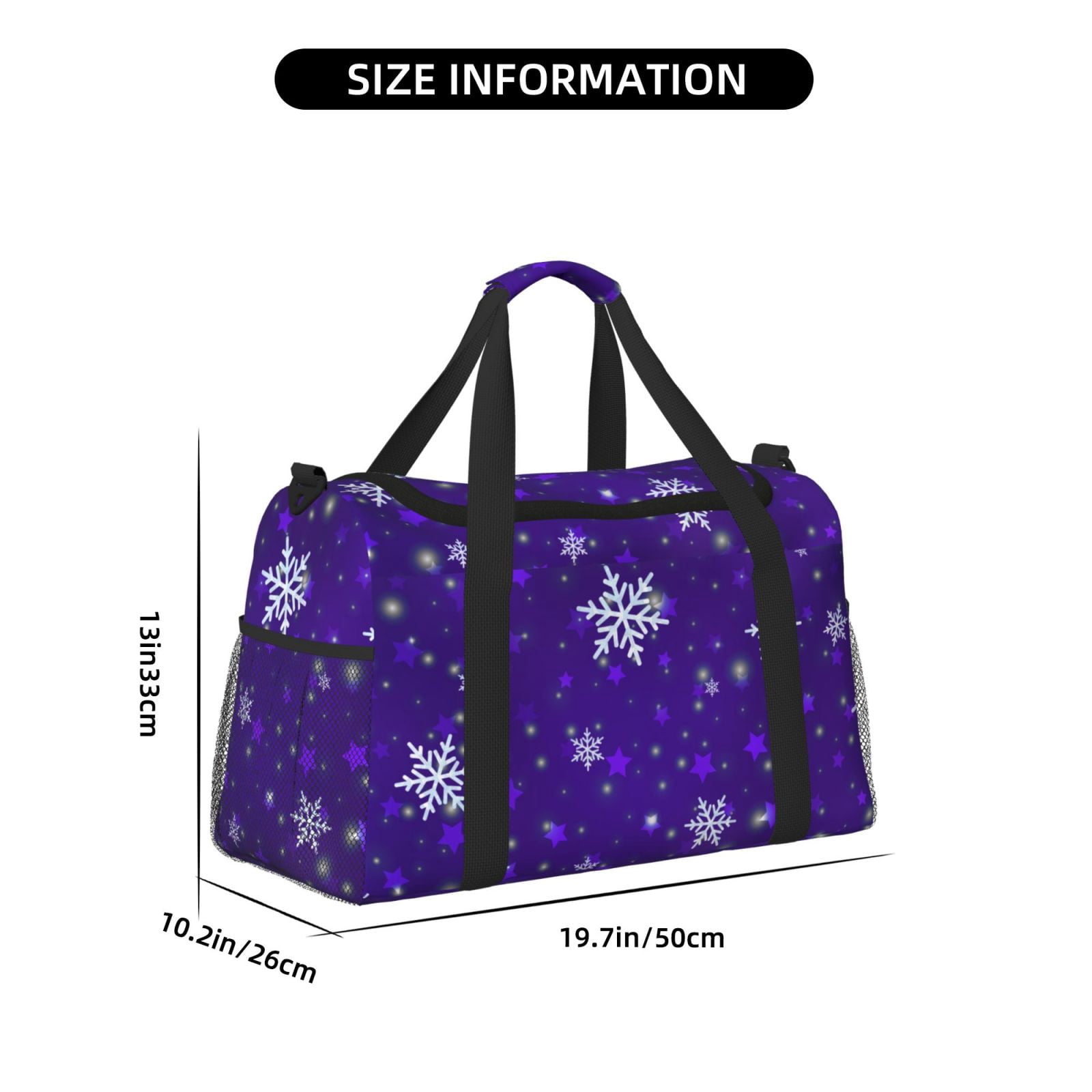 Fuzoiu Dark Purple Snowflakes Print Travel Duffle Bag,Carry On Tote Bags,Duffel Bag,Sport Gym Bag, Hospital Bag for Labor and Delivery, Overnight Bag,Luggage Bag