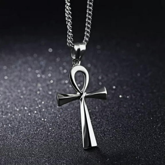 HOOUN Men's Egyptian Ankh Cross Pendant Necklace Punk Hip Hop Protection Jewelry Gift-Silver