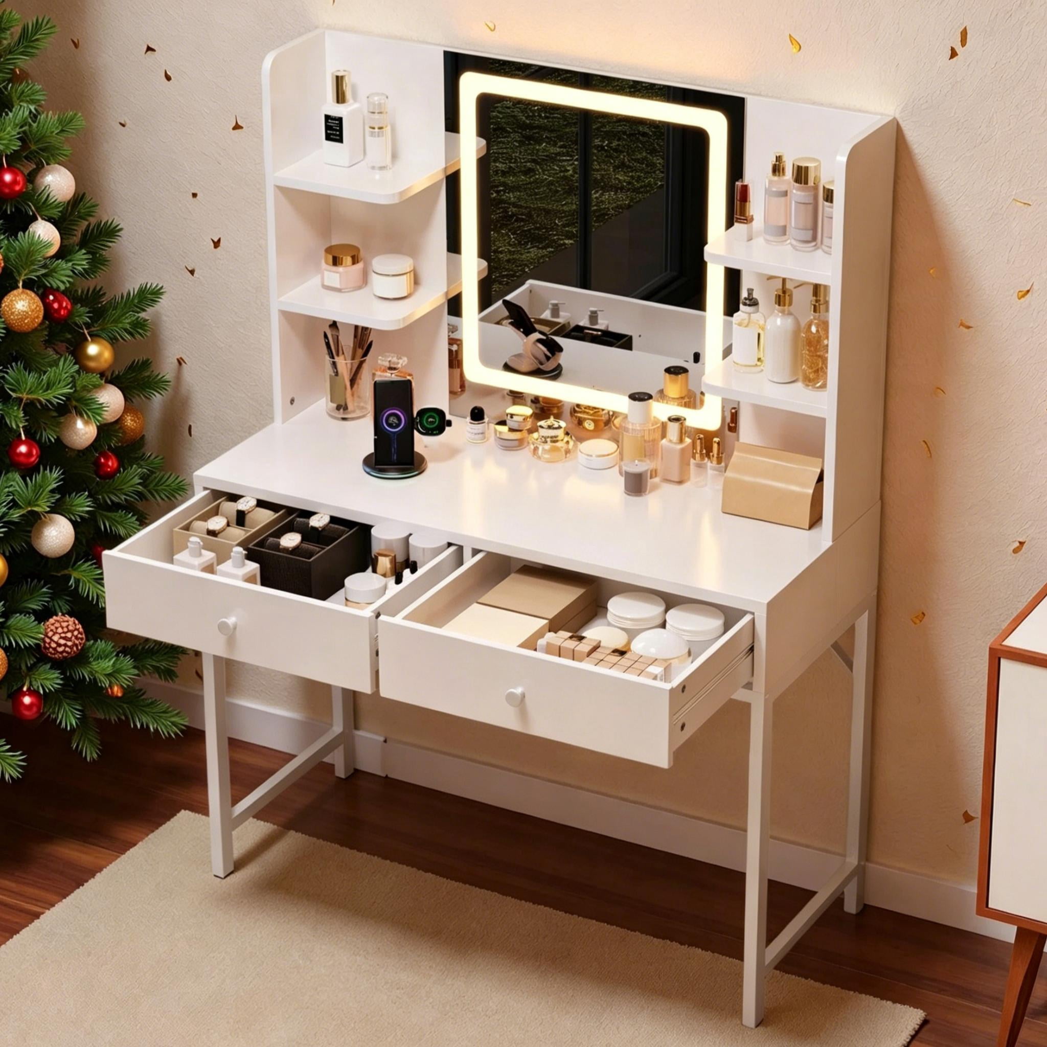 Lofka Makeup Vanity with Mirror and Lights Large Vanity Table Set White