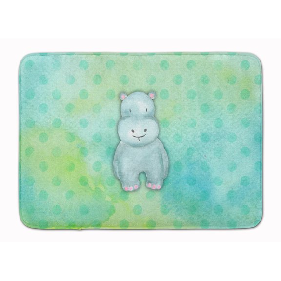 Polkadot Hippopotamus Watercolor Machine Washable Memory Foam Mat