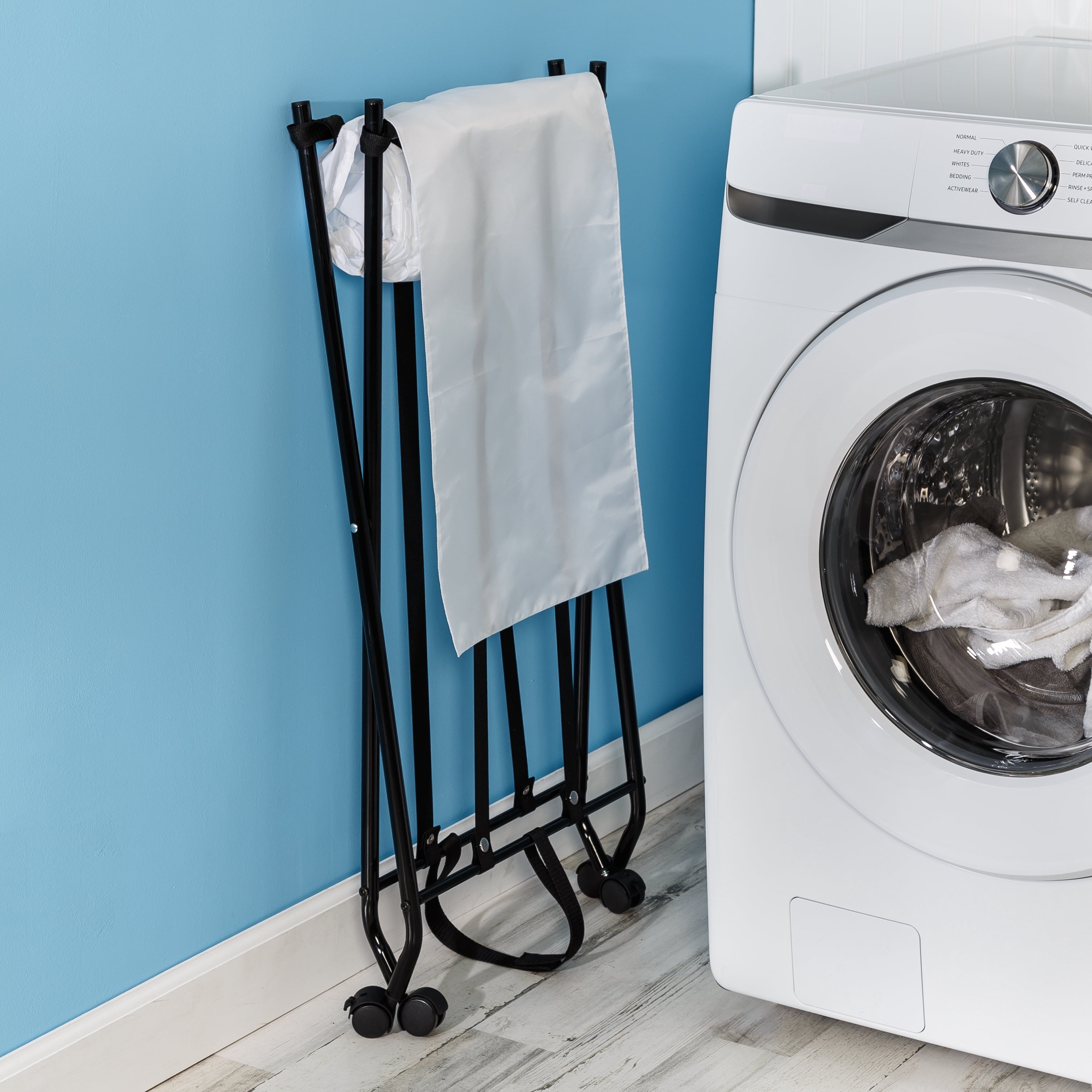 Honey-Can-Do Steel Folding No Bend Lifting Laundry Hamper with Removable Polycotton Bag, White/Black
