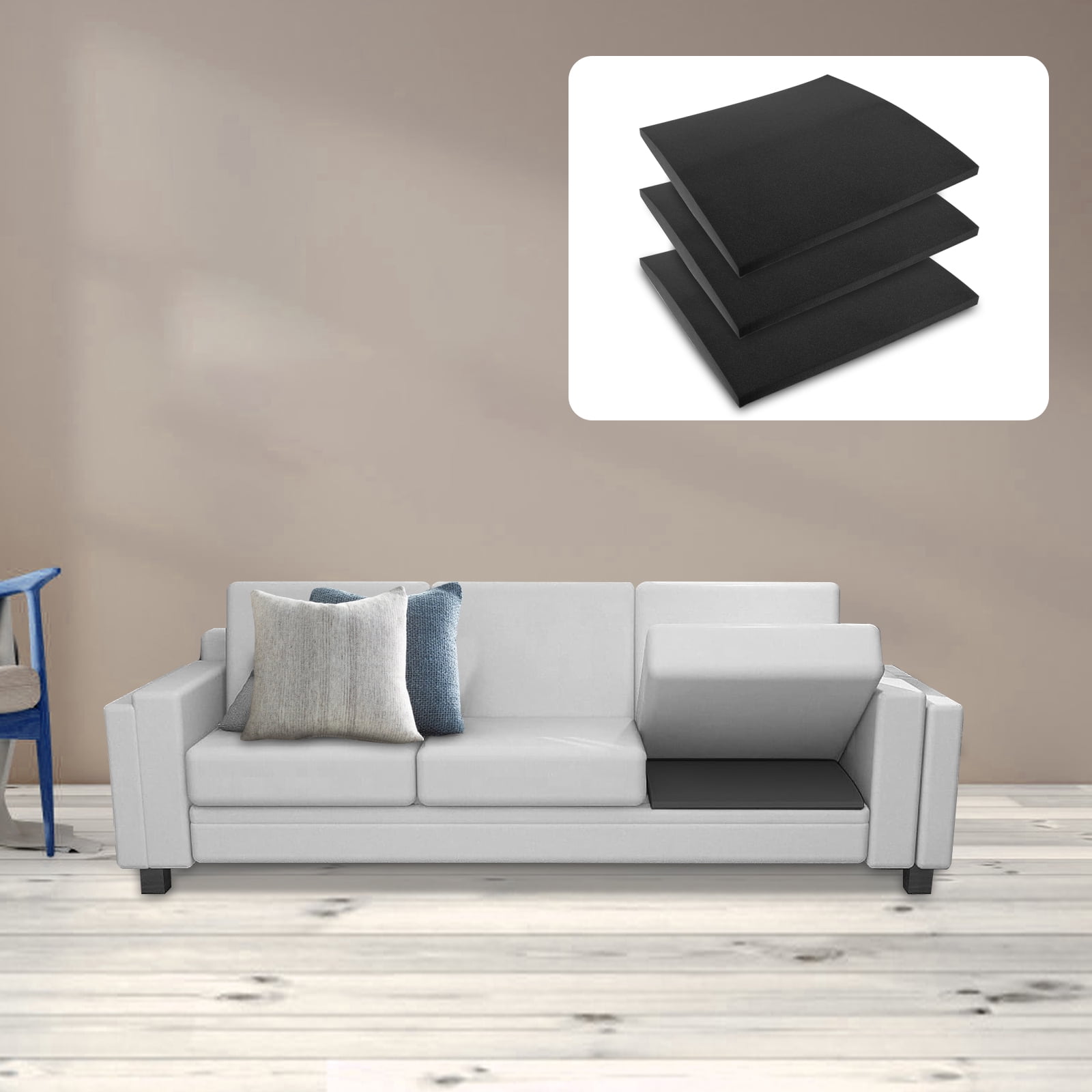 Dznils Sofa Couch Cushion Support for Sagging Seat, 20" x 20", Black, Set of 3