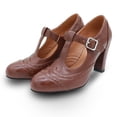 thumbnail image 4 of MUBUPUXU Women'S Vintage T-Strap Buckle Brogue mary Janes Oxford Mid Heels Shoes Brown, US 10.5, 4 of 8