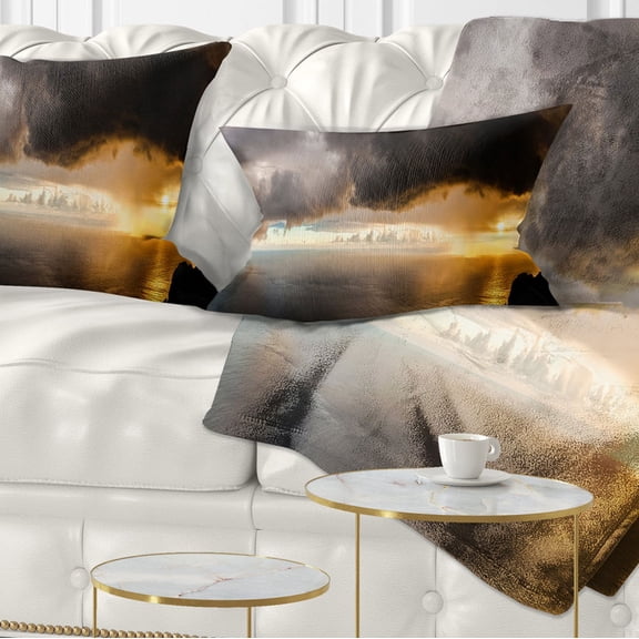 Designart Storm Dark Could at Sunset - Landscape Photography Throw Pillow - 12x20