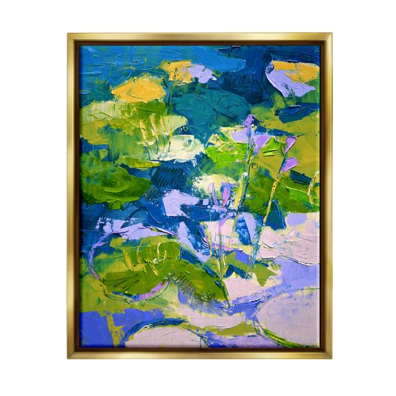Stupell Industries Bold Pond Botanicals Lotus Flowers Painting Metallic Gold Floating Framed Canvas Print Wall Art, Design by Dorothy Fagan