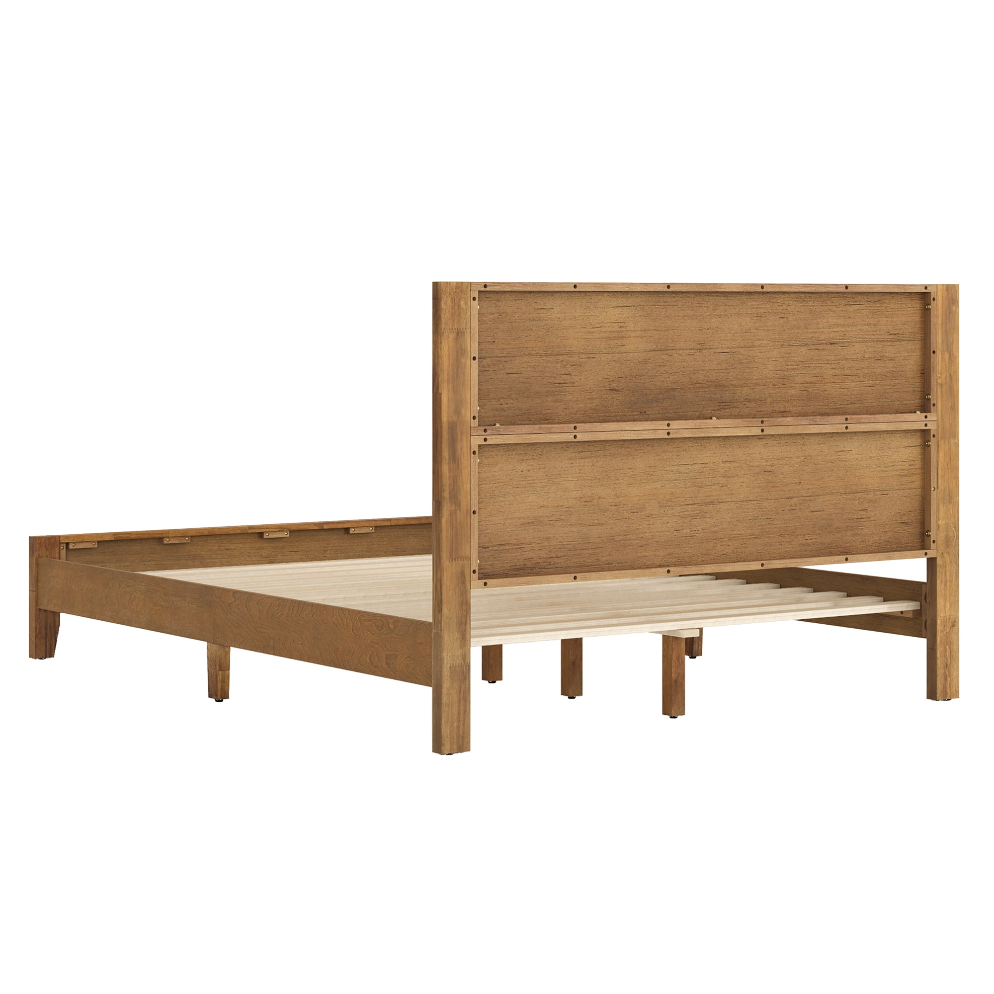 DYCANPO Queen Bed Frame with Headboard, Acacia Wood Platform, Non-Slip&Without Noise, Dark Wood