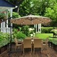 thumbnail image 2 of Solar Powered Outdoor Umbrella, 10 ft Patio Offset Hanging Umbrella with 24 Solar Powered LED Lights, Crank & Cross Base, Outdoor Patio Umbrella for Backyard Poolside Lawn Garden, Tan, D123, 2 of 9