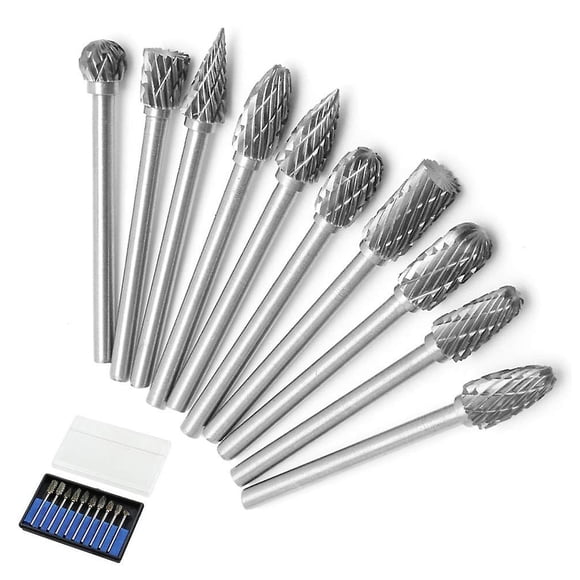 10pcs Double Cut Tungsten Rotary Burrs Solid Carbide Steel Set 3mm Shank Twist Drill Bit Shanks For Dremel Rotary Tools