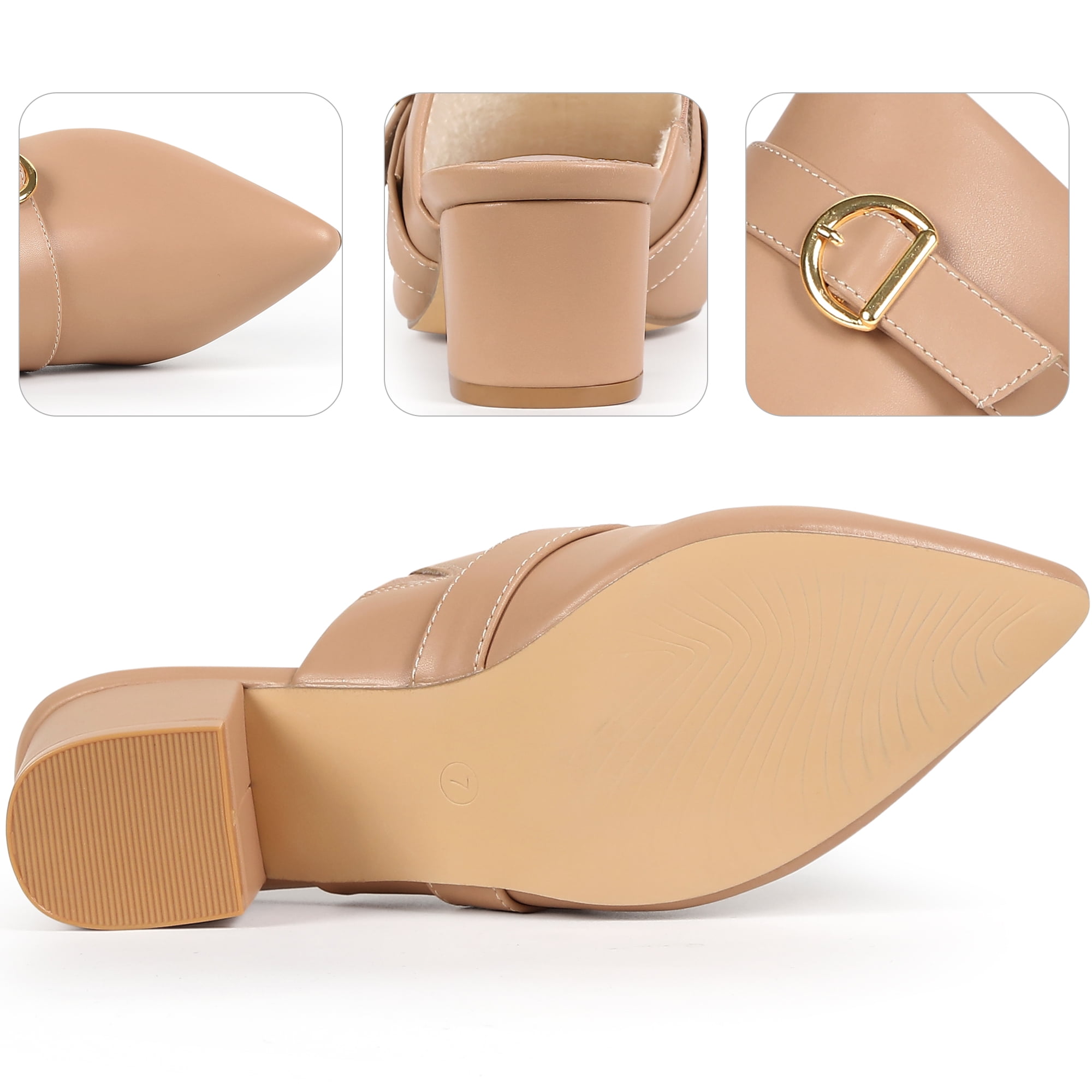 DARING DIVA Women's Elegant Pointed Toe Slip on Chunky Heel Mules Nude US 8