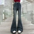 thumbnail image 2 of TIREOW Girls Retro Flare Jeans Elastic High Waist Wide Leg Denim Flared Trousers Fashionable Y2K Streetwear Denim Bell Bottom Pants, 2 of 7