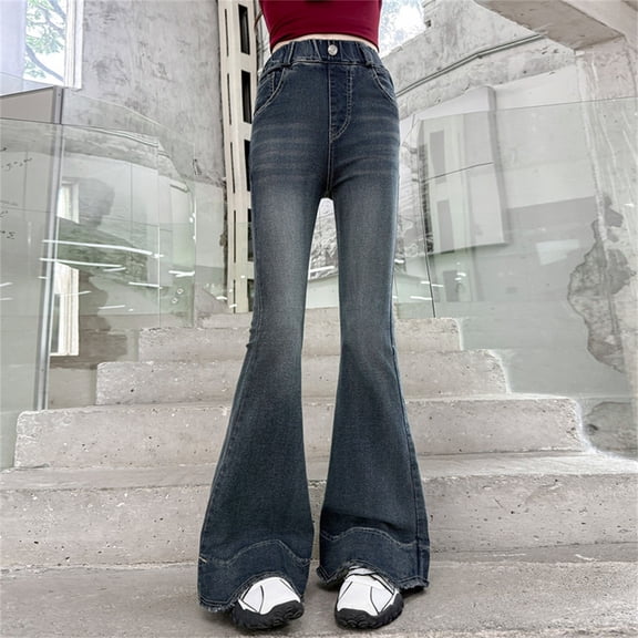 GiLiling Teen Girls Baggy Wide Leg Jeans High Waist Cargo Denim Pants Elastic Waist Y2k Vintage Aesthetic (Black, 5-6 Years) (Black, 13-14 Years)