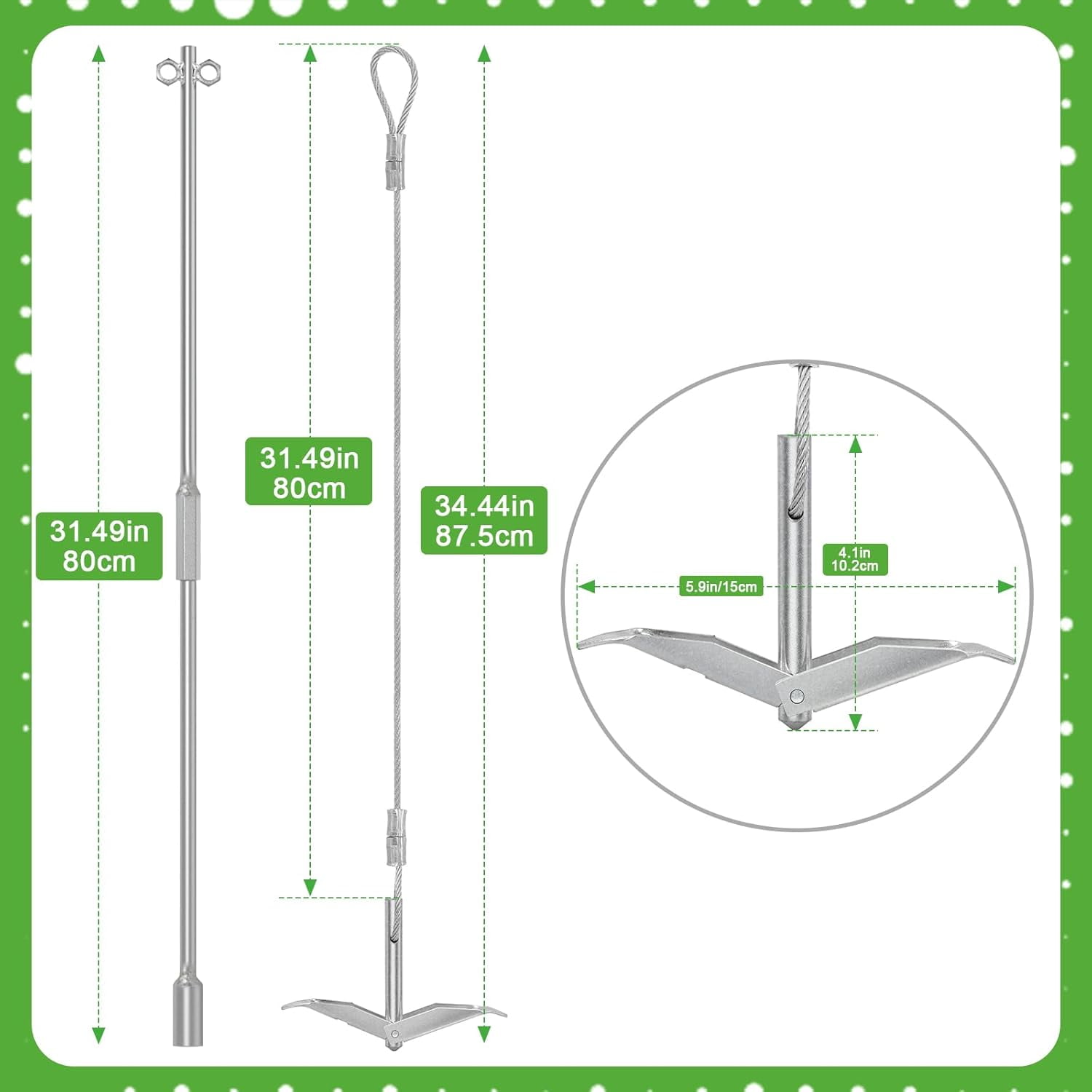 TooTaci 30" Ground Shed Anchors Kit, Earth Anchors with Driving Rod and 1/6" Galvanized Cable for Greenhouse, Carports, Gazebo, Tent, Orchard