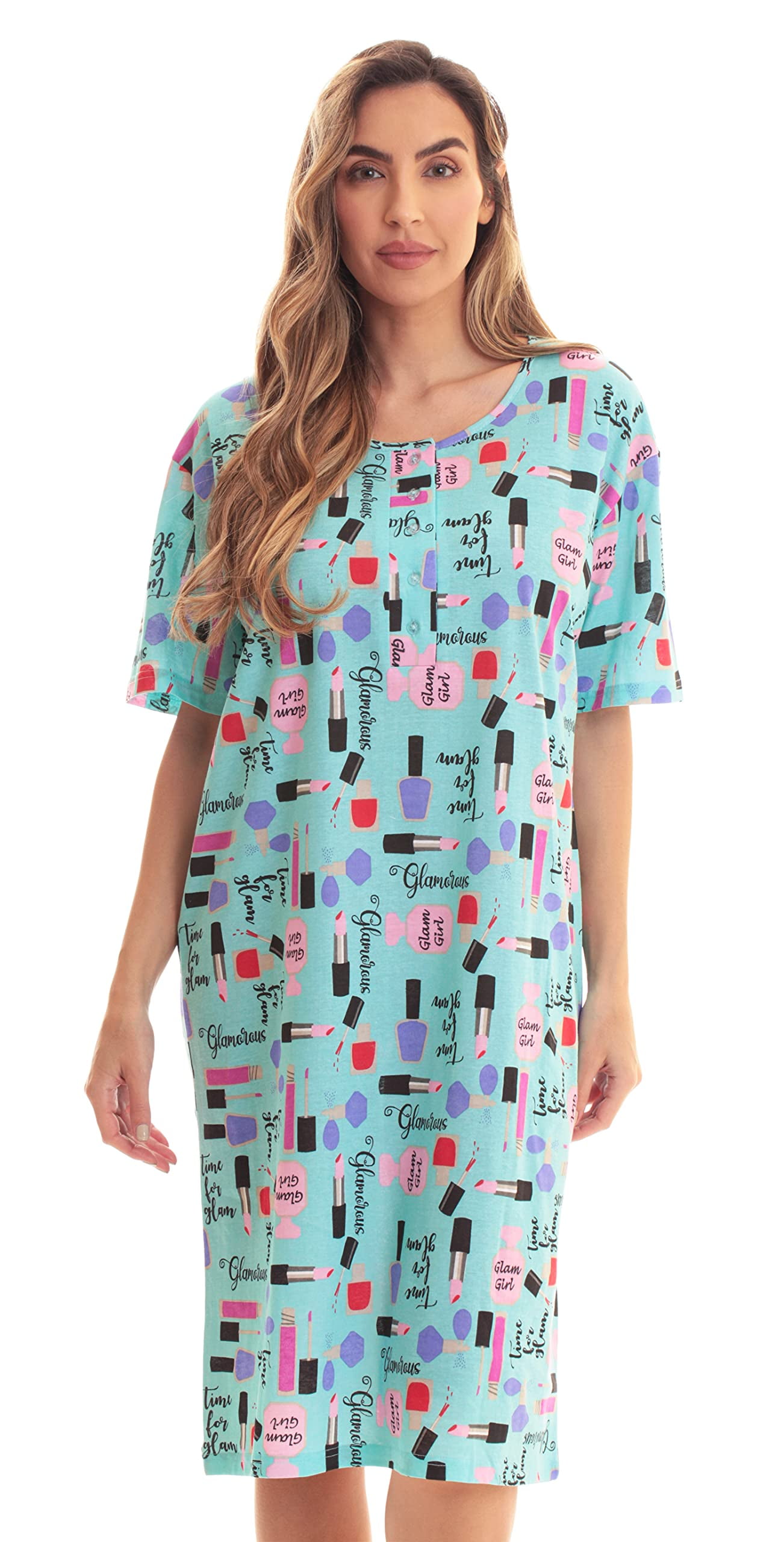Just Love Short Sleeve Nightgown Sleep Dress for Women (3X, Aqua - Glam ...
