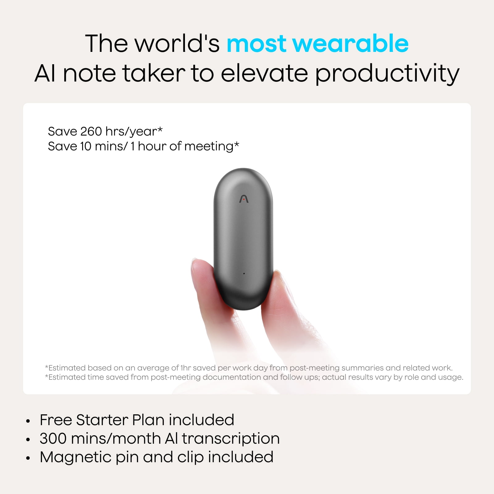 PLAUD NotePin AI Voice Recorder, App Control, Transcribe & Summarize, 112 Languages, 64GB Memory, Audio Recorder for Lectures/Meetings, 20H Record, 23g