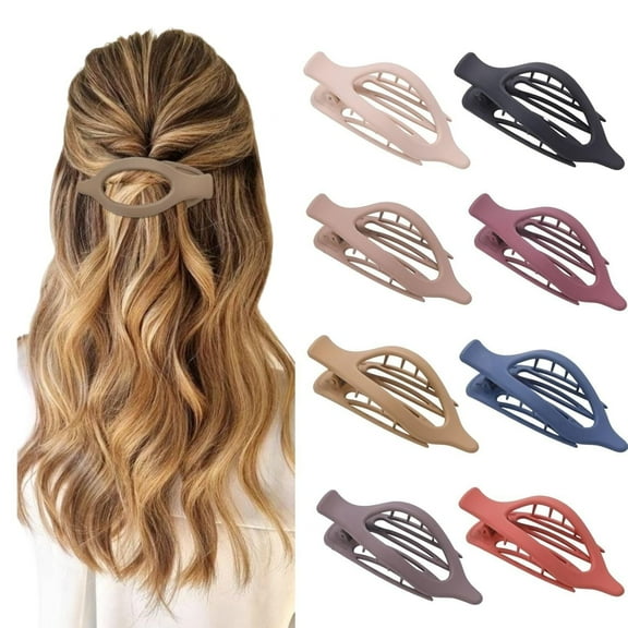 Large Flat Hair Clips for Women Girls, French Concord Lay Down Claw Clips for Thick Thin Hair, Comfortable Curved Flat Clip, Matte Finish Stylish Strong Hold Hair Accessories