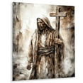 thumbnail image 2 of Designart "Iconic Jesus with Cross II" Religious Landscape Metal Art Print, 2 of 5