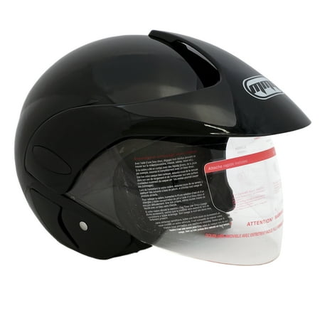 Motorcycle Scooter Open Face Helmet DOT Street Legal - Flip Up Shield - Glossy Black - 203