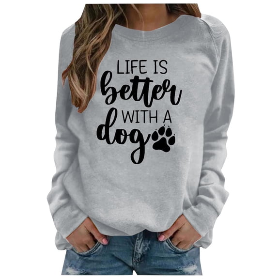 ICHUANYI Womens Stylish Casual Crewneck Sweatshirt Long Sleeve Letter Print Shirt Soft Lightweight Loose Top Fall Winter Clothing 2023