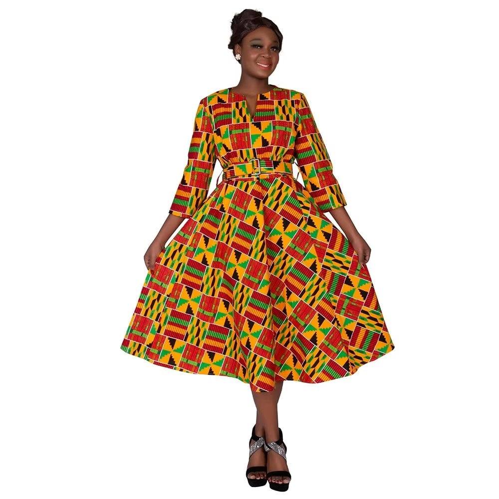 Ronke Women's African Print Maxi Dress (Abstract Lines) – D'IYANU