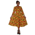 thumbnail image 4 of BintaRealWax African Women Dresses Elegant V Neck Office Midi Dresses with Belt Riche Cotton Big Hem Midi Dress Africa Print Clothing batik flower cloth WWY7886, 4 of 5