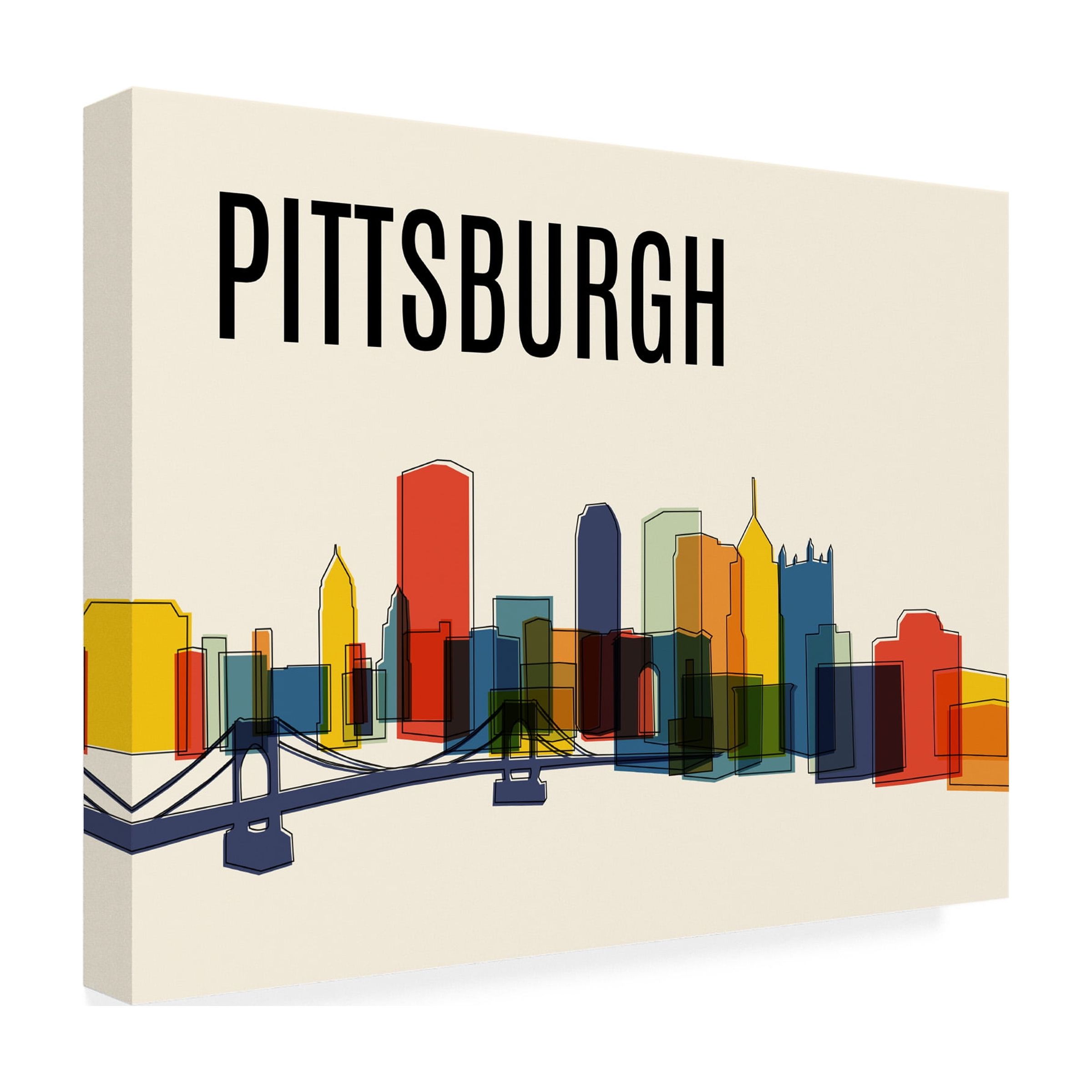 Canvas Wall Art - Tom Quartermaine 'Pittsburgh Mid Century Modern Cityscape' Wall Art for Living Room, Bedroom, or Office DÃ©cor by Trademark Fine Art - 24 x 18 Inches