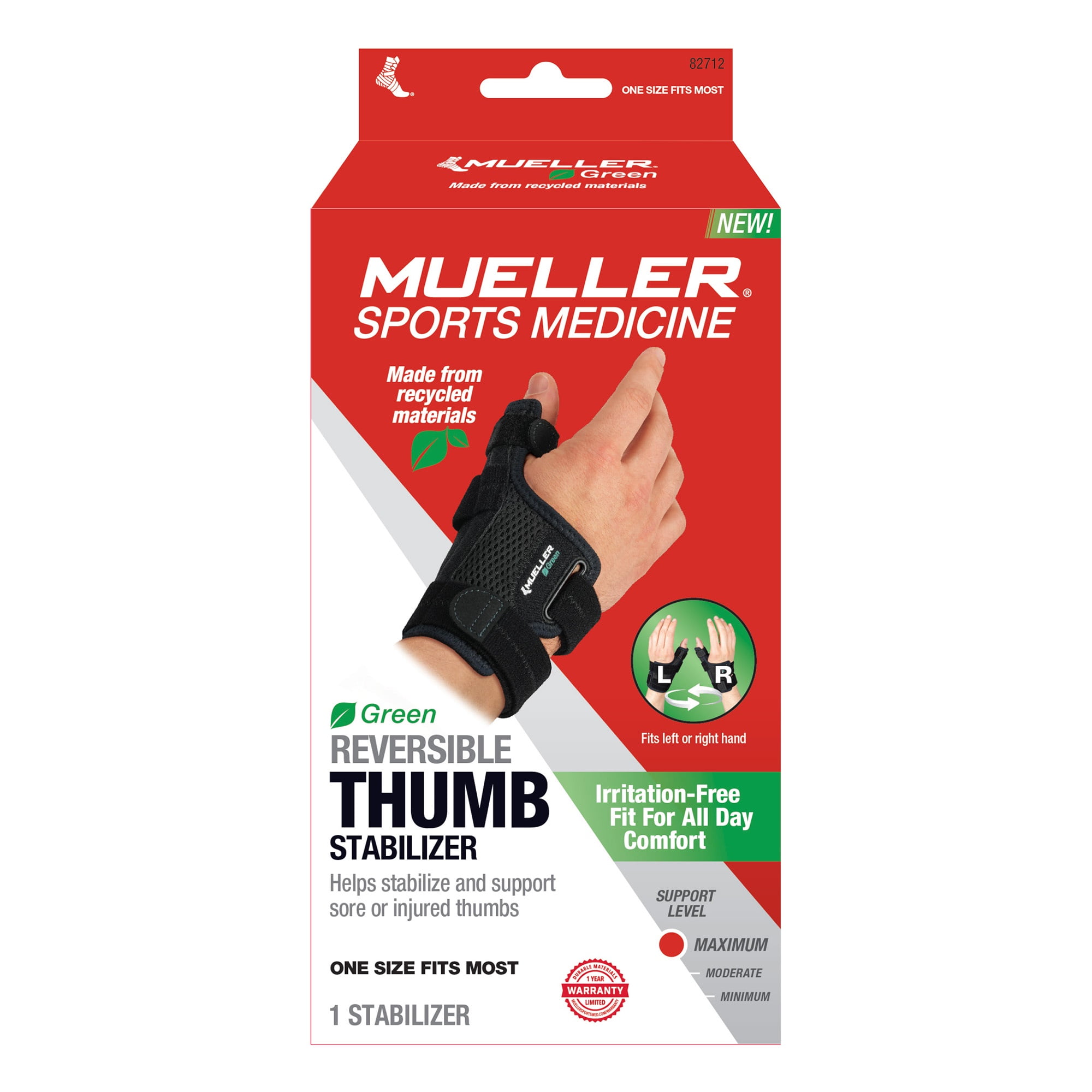 (2 pack) Mueller Sports Medicine Green Reversible Thumb Stabilizer, OSFM, Maximum Support, Sustainable, Black