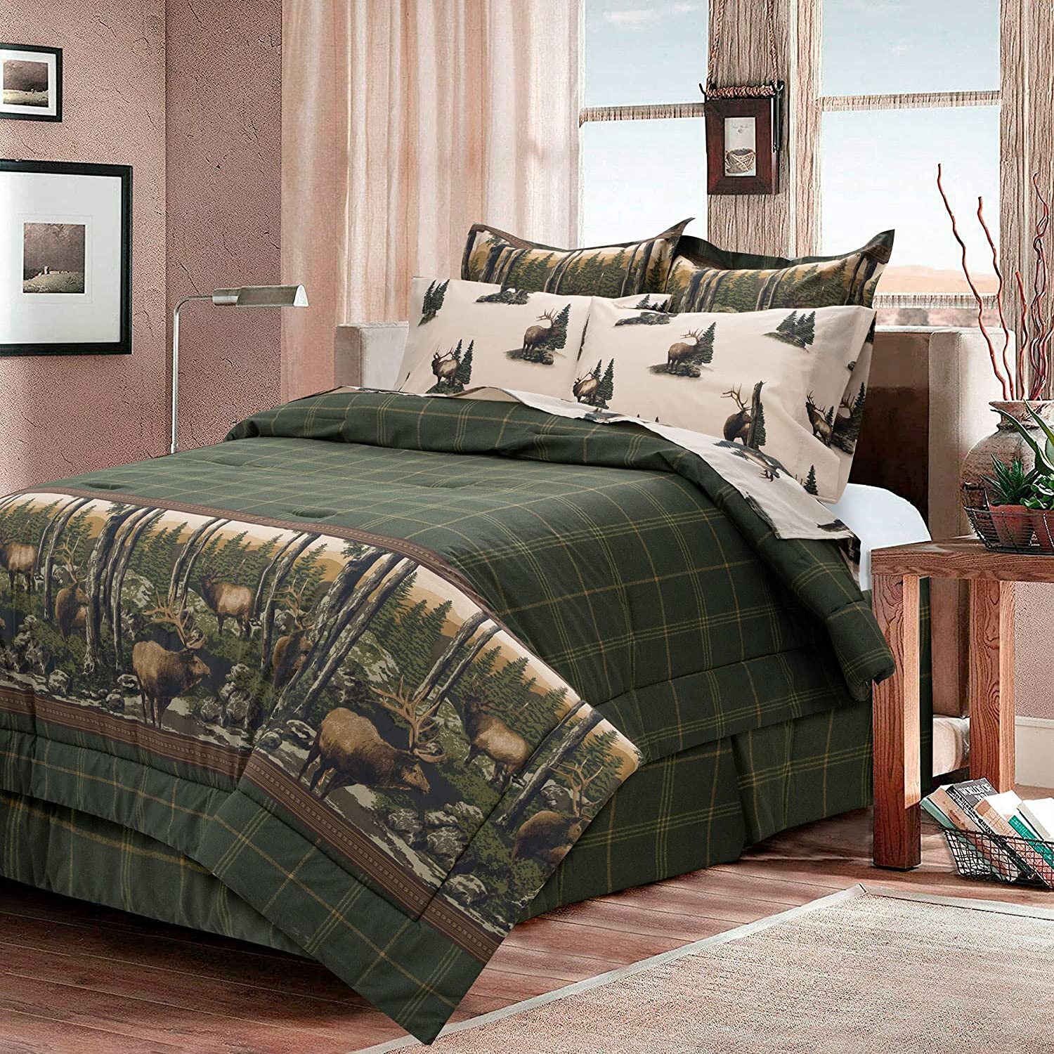 HANTU Whitetail Deer Rustic Cabin Lodge Mountain 6 Piece Bed in a Bag