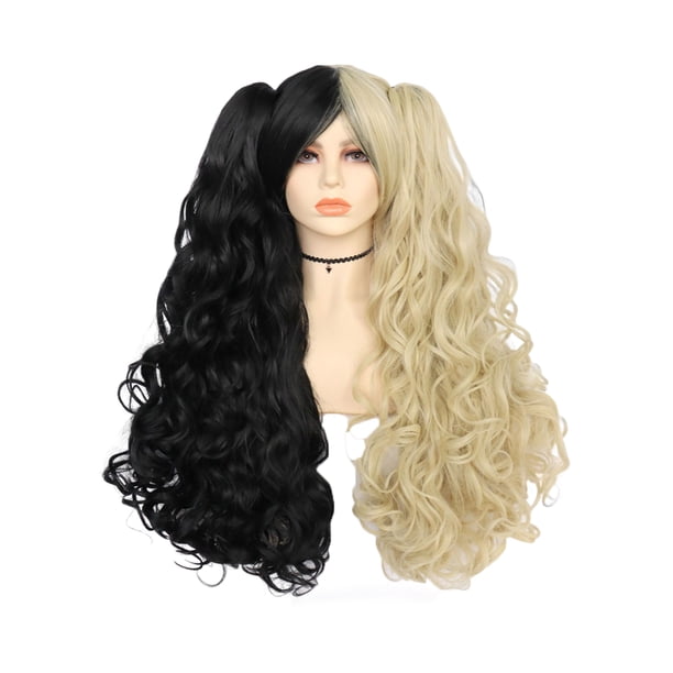 Peluca rizada de cosplay de anime de doble color para Halloween o fiesta