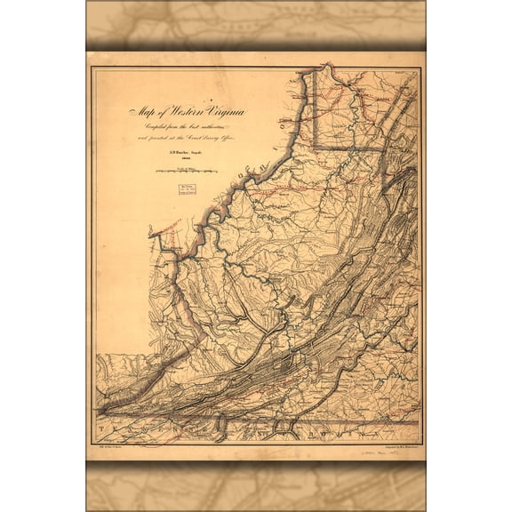 24"x36" Gallery Poster, Map of western Virginia 1862