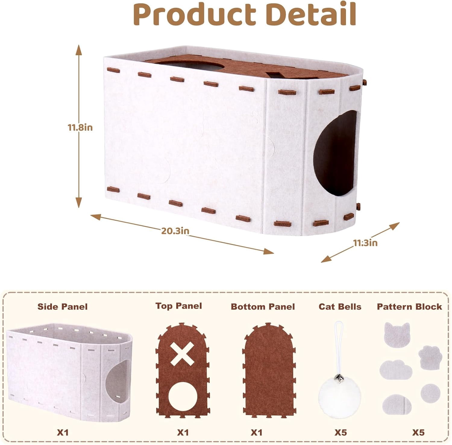 Cat House for Indoor Cats, Foldable Felt Bed Cave with Tunnel & Cat Ball Toy, Large Cat Bed Up for Play, Soft & Warm Cat Beds & Furniture for Indoor Kitten Adult Cats