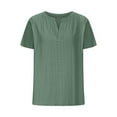 thumbnail image 5 of WIZUTIZ Plus Size Tops for Women Loose Short Sleeve Tshirt Oversized Solid Casual Blouse V-Neck Crochet Breathable Work out Tops Retro Tshirts Going out T-Shirt up to 65% Off Green XXXL, 5 of 6