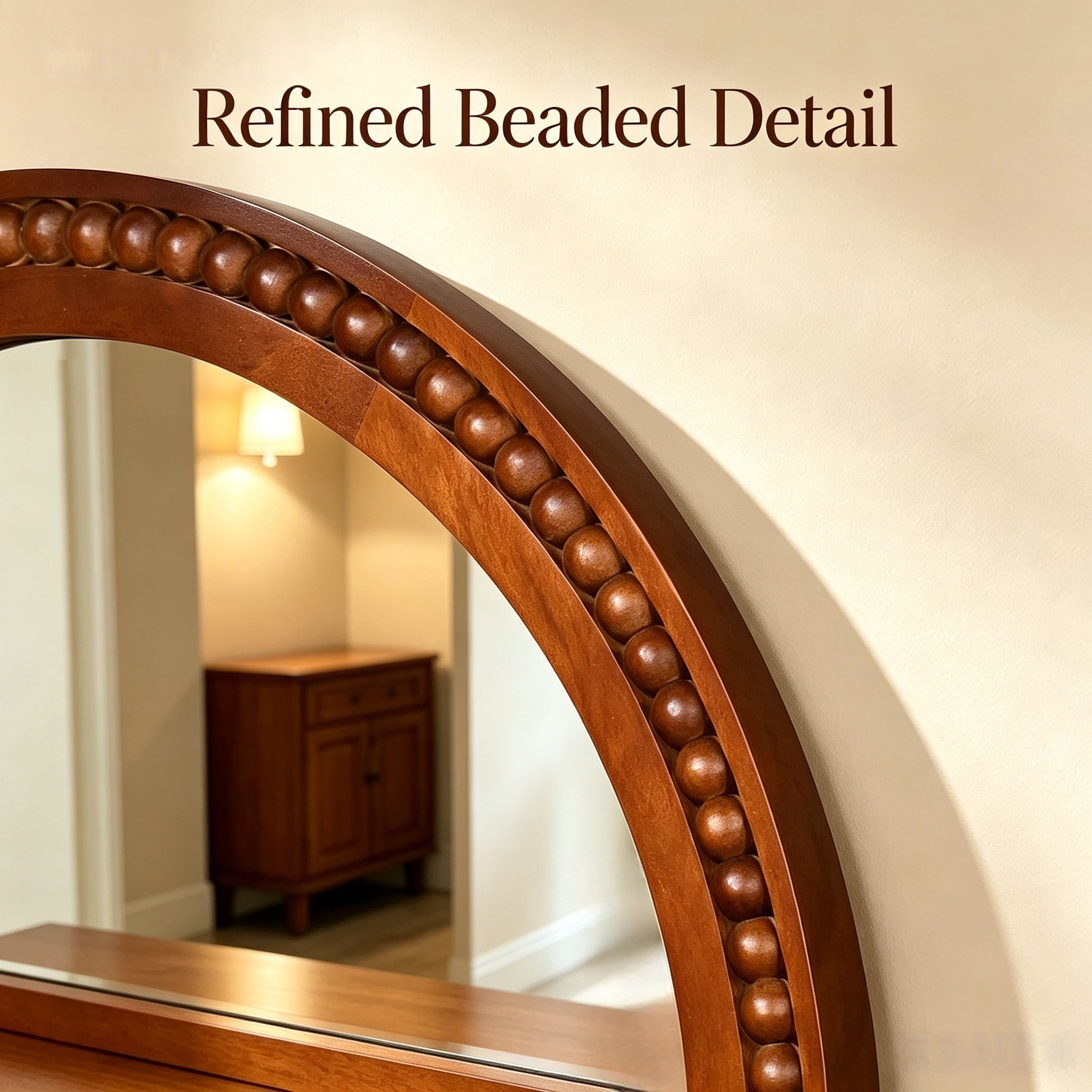 24x36 Inch Arch Wall Mirror With Beaded Solid Wood Frame, Rustic Farmhouse Decor Mirror for Entryway, Bathroom & Living Room, Dark Walnut Color
