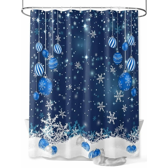 Navy Blue Christmas Shower Curtain Set ，Waterproof Fabric Shower Curtains Light Balls Winter Snowflake Shower Curtains for Bathroom,Bathroom Decor 36"x72"