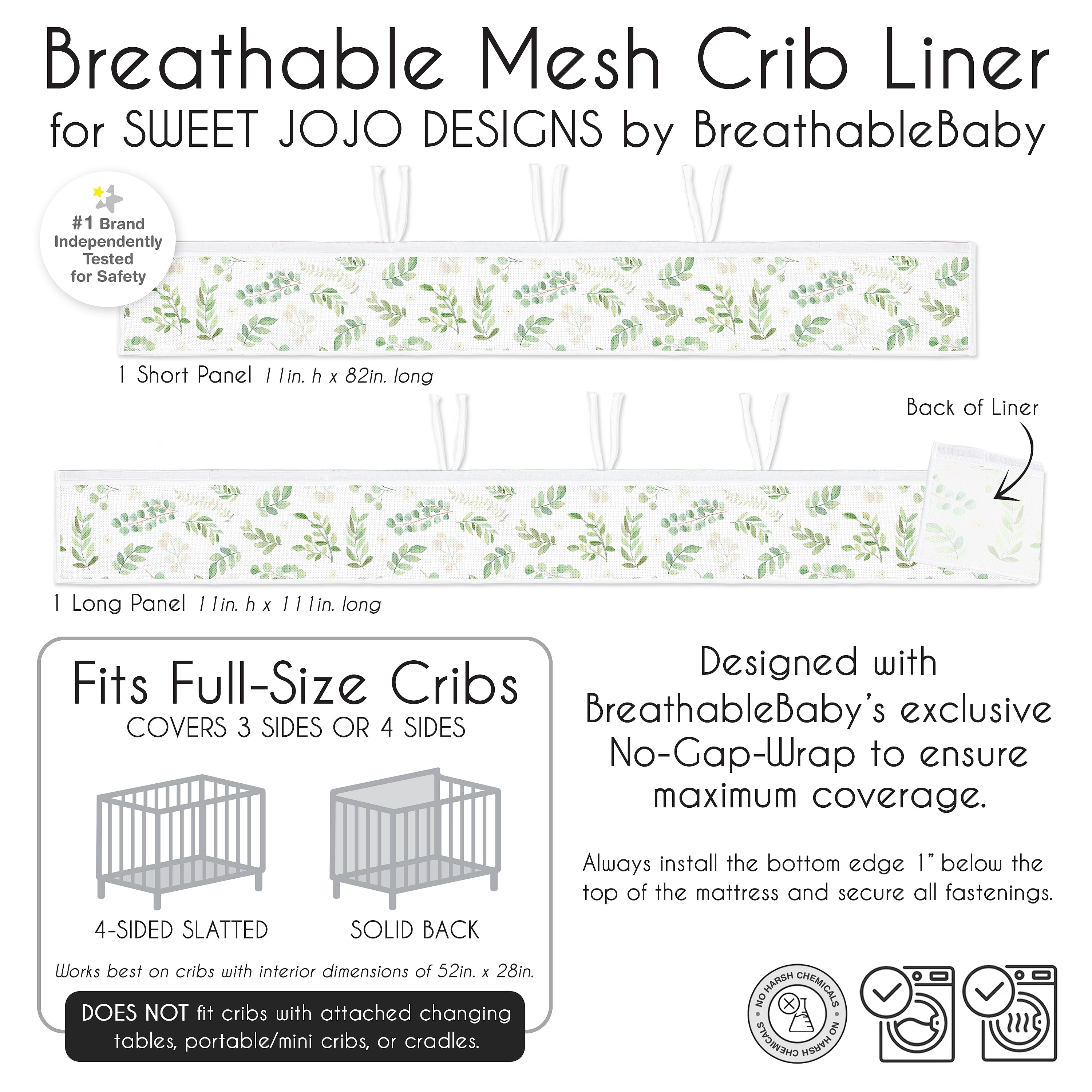 Sweet Jojo Designs + BreathableBaby Botanical Green and White Breathable Mesh Crib Liner Pad