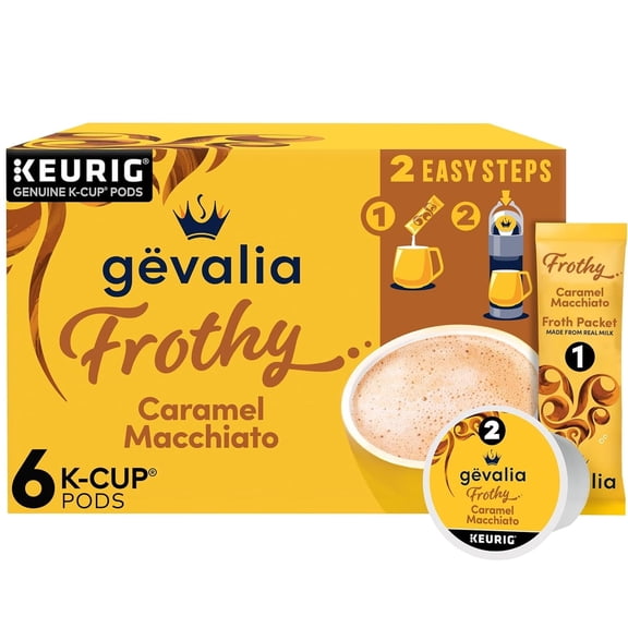 Gevalia Frothy 2-Step Caramel Macchiato Espresso K-Cup Coffee Pods & Froth Packets Kit, 6 ct Box (Pack of 4)