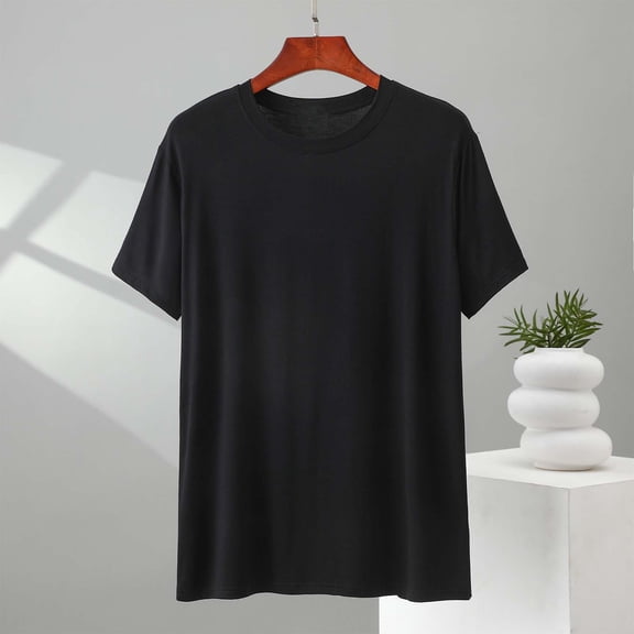 Aobny Plain Men Shirts Oversized Modal T-Shirts Crew Neck Short Sleeve Big & Tall Mens T Shirts,Black,L