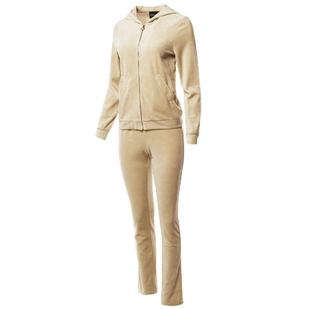 - FashionOutfit Women's Solid Soft Velvet Zip-Up Hoodie Workout Sweatpants Set