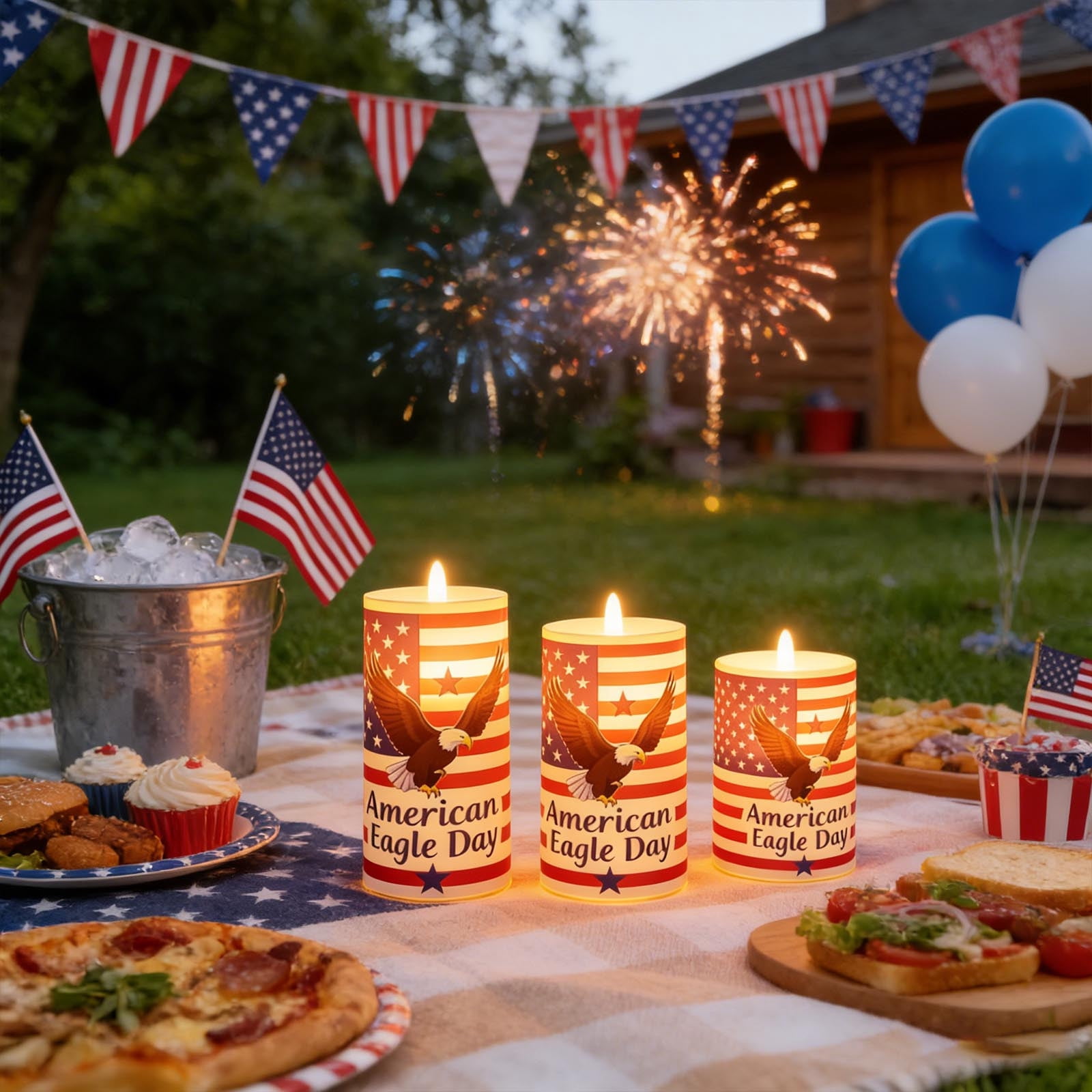 4th of July Patriotic Flameless Candles, Set of 3 LED Candles with Remote, Red White Blue Star Stripe Decor for Independence Day