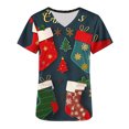 thumbnail image 5 of Holiday Gifts! Titcea Christmas Scrub Tops for Women Stretchy V Neck Short Sleeve Cute Xmas Printed Nurse Holiday Working Uniforms, 5 of 5