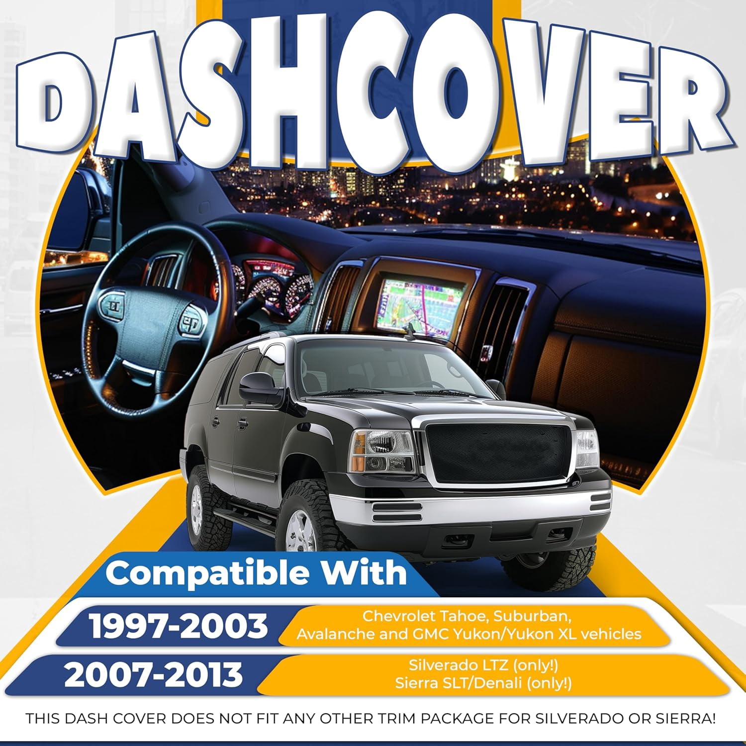 Kojem Dash Board Cover for 2007 - 2014 Chevy Tahoe Suburban Yukon Avalanche Skin Cap W/O Speaker Holes Black