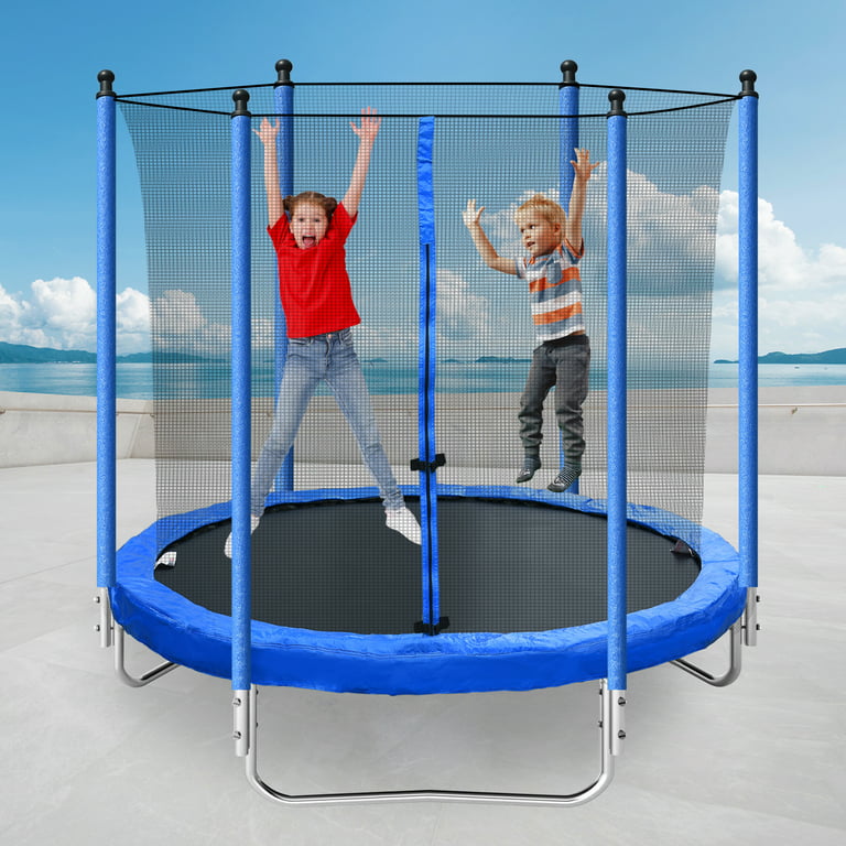 8FT Outdoor Trampoline - Seizeen Heavy-Duty Trampoline with Enclosure Net and Spring Pad, Large Trampolines Thickened for Kids Jumping, All-Weather Trampolines Durable for Lawn Yard, Blue - Walmart.com