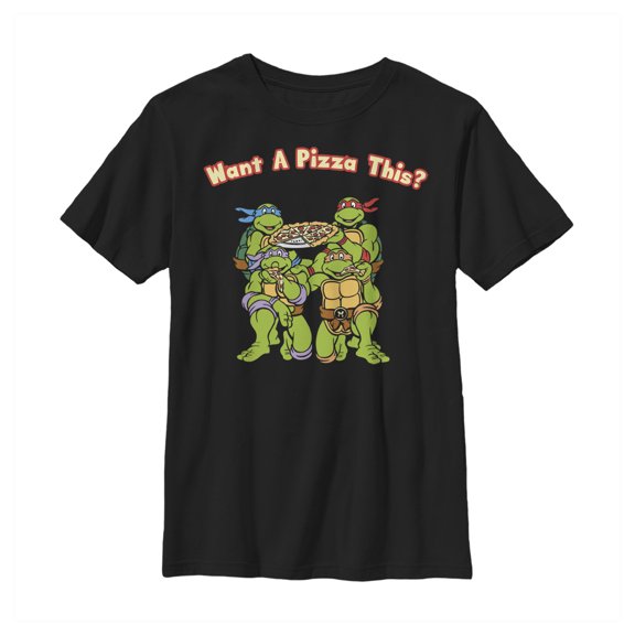 Boy's Teenage Mutant Ninja Turtles Want a Pizza This? Graphic Tee Black X Small